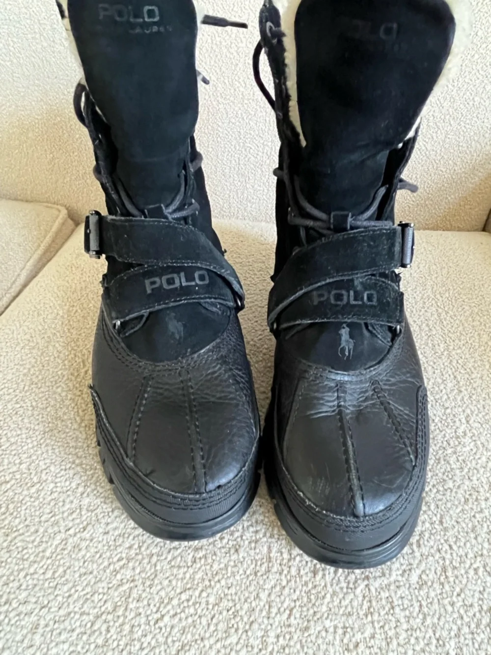 Polo Ralph Lauren Tavin Rollover Black Leather Suede Boots Men's  7 1/2 D